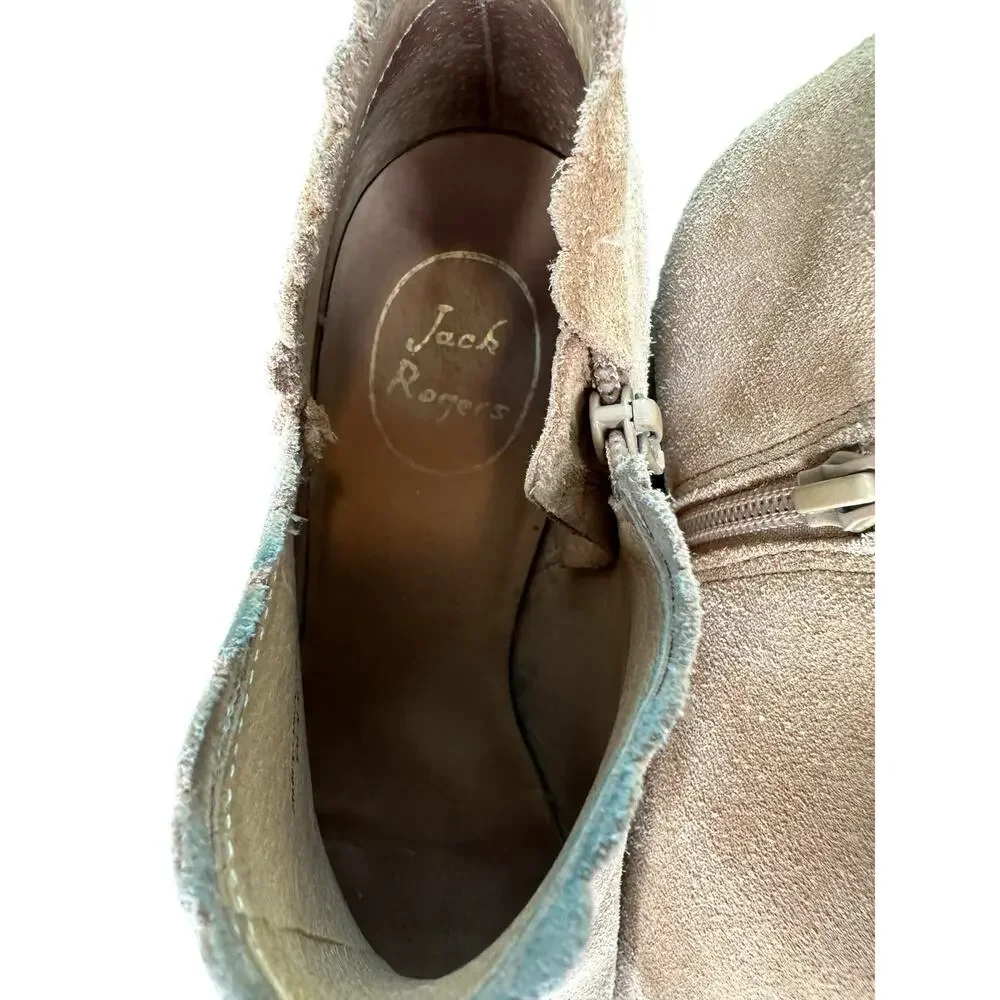 Jack Rogers Brown Oak Marianne‎ Suede Scalloped Bootie Ankle Boots Size 8